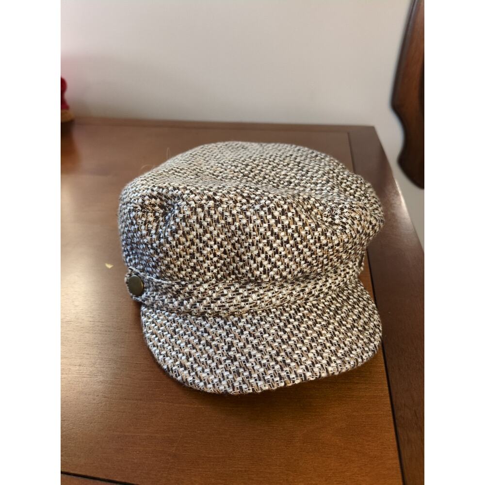 D&Y Women's Newsboy Cap One Size Cotton Blend Beige Tweed Lined Hat - Picture 5 of 9
